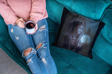 Load image into Gallery viewer, Unique Faux Suede Throw Pillow Black Spiritual Lady Moon, Pillow Included, Beautiful Decorative Faux Suede Cushions, Unique Luxury Cushions