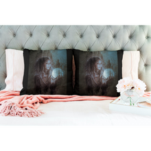 Load image into Gallery viewer, Unique Faux Suede Throw Pillow Black Spiritual Lady Moon, Pillow Included, Beautiful Decorative Faux Suede Cushions, Unique Luxury Cushions