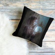 Load image into Gallery viewer, Unique Faux Suede Throw Pillow Black Spiritual Lady Moon, Pillow Included, Beautiful Decorative Faux Suede Cushions, Unique Luxury Cushions