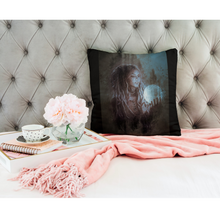 Load image into Gallery viewer, Unique Faux Suede Throw Pillow Black Spiritual Lady Moon, Pillow Included, Beautiful Decorative Faux Suede Cushions, Unique Luxury Cushions