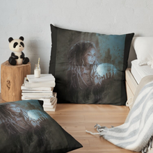 Load image into Gallery viewer, Unique Faux Suede Throw Pillow Black Spiritual Lady Moon, Pillow Included, Beautiful Decorative Faux Suede Cushions, Unique Luxury Cushions