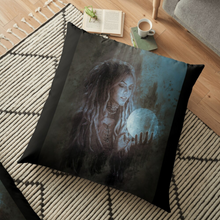 Load image into Gallery viewer, Unique Faux Suede Throw Pillow Black Spiritual Lady Moon, Pillow Included, Beautiful Decorative Faux Suede Cushions, Unique Luxury Cushions
