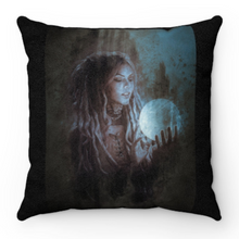 Load image into Gallery viewer, Unique Faux Suede Throw Pillow Black Spiritual Lady Moon, Pillow Included, Beautiful Decorative Faux Suede Cushions, Unique Luxury Cushions