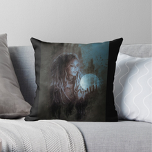 Load image into Gallery viewer, Unique Faux Suede Throw Pillow Black Spiritual Lady Moon, Pillow Included, Beautiful Decorative Faux Suede Cushions, Unique Luxury Cushions