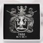 Zodiac Sign Cards Alluring Ribbon Drop Pendant Cable Chain Necklace with Luxury Mahogany Box w/LED