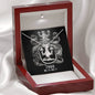 Zodiac Sign Cards Alluring Ribbon Drop Pendant Cable Chain Necklace with Luxury Mahogany Box w/LED
