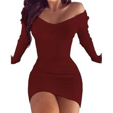 Load image into Gallery viewer, Off Shoulder V-Neck Slim Fit Pencil Dress Mini Dress Choice of 6 Colors Size S-5XL