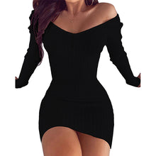 Load image into Gallery viewer, Off Shoulder V-Neck Slim Fit Pencil Dress Mini Dress Choice of 6 Colors Size S-5XL
