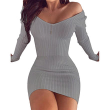 Load image into Gallery viewer, Off Shoulder V-Neck Slim Fit Pencil Dress Mini Dress Choice of 6 Colors Size S-5XL