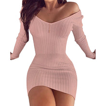 Load image into Gallery viewer, Off Shoulder V-Neck Slim Fit Pencil Dress Mini Dress Choice of 6 Colors Size S-5XL
