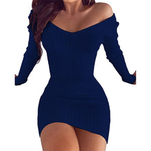 Load image into Gallery viewer, Off Shoulder V-Neck Slim Fit Pencil Dress Mini Dress Choice of 6 Colors Size S-5XL