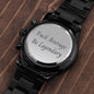 Black Chronograph Watch 'Fuck Average Be Legendary' Engraved with Luxury Mahogany Box w/LED
