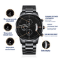 Black Chronograph Watch 'Fuck Average Be Legendary' Engraved with Luxury Mahogany Box w/LED
