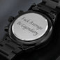 Black Chronograph Watch 'Fuck Average Be Legendary' Engraved with Luxury Mahogany Box w/LED