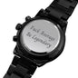 Black Chronograph Watch 'Fuck Average Be Legendary' Engraved with Luxury Mahogany Box w/LED