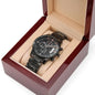 Black Chronograph Watch 'Fuck Average Be Legendary' Engraved with Luxury Mahogany Box w/LED