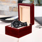 Black Chronograph Watch 'Fuck Average Be Legendary' Engraved with Luxury Mahogany Box w/LED