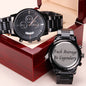 Black Chronograph Watch 'Fuck Average Be Legendary' Engraved with Luxury Mahogany Box w/LED