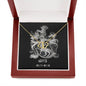 Aries Zodiac 03.21 - 04.19 Everlasting Love Interwoven Gold Hearts Pendant Cable Chain Necklace with Luxury Mahogany Box w/LED
