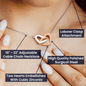 Aquarius Zodiac 01.20 - 02.18 Interlocking Double Heart Pendant Cable Chain Necklace with Luxury Mahogany Box w/LED