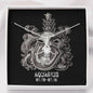 Zodiac Sign Cards Alluring Ribbon Drop Pendant Cable Chain Necklace with Luxury Mahogany Box w/LED