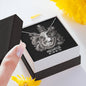 Zodiac Sign Cards Alluring Ribbon Drop Pendant Cable Chain Necklace with Luxury Mahogany Box w/LED