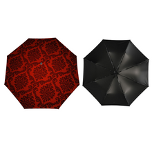 Load image into Gallery viewer, Custom Dark Red Damask Umbrella 3 Folding UV Umbrella Sunshine & Rain Versatile Umbrella