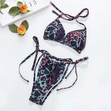 Load image into Gallery viewer, Dark Leopard Print Triangle String Bikini Bathing Suit and Smock Coverup