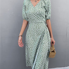 Load image into Gallery viewer, Retro V Neck Stone Flower Cross Split Dress