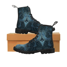 Load image into Gallery viewer, Women's Emerald Green Snakeskin Canvas Boots, Sizes 6.5-11, Boho Chic, Combat Boots, Bohemian Boots, Ankle Boots, Casual Boots, Custom Boots