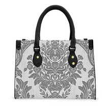 Load image into Gallery viewer, Women's Vegan Leather Grey Damask Pattern Handbag Custom Bag