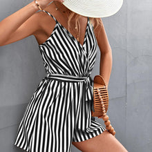 Load image into Gallery viewer, V Neck Striped Romper Jumpsuit