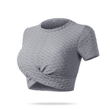 Load image into Gallery viewer, Short Sleeve Crop Top with Crossover Design