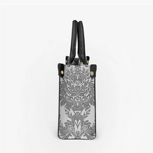 Load image into Gallery viewer, Women's Vegan Leather Grey Damask Pattern Handbag Custom Bag