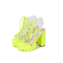 Load image into Gallery viewer, Clear Lace Up 5.1" Open Toe Chunky High Heel Shoes 3 Colors