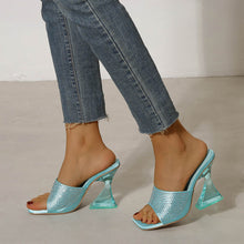 Load image into Gallery viewer, Unique Suede Zircon Embellished 3.5" Transparant High Heel Sandals Shoes