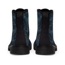 Load image into Gallery viewer, Women's Emerald Green Snakeskin Canvas Boots, Sizes 6.5-11, Boho Chic, Combat Boots, Bohemian Boots, Ankle Boots, Casual Boots, Custom Boots