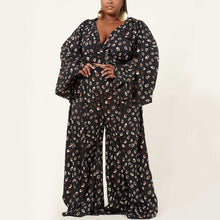 Load image into Gallery viewer, Wide Leg Loose Pants and Lantern Sleeve Lace Up Cropped Top Two Piece