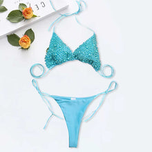 Load image into Gallery viewer, Pearl Embelishment Itty Bitty String Bikini Bathing Suit