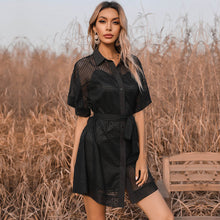 Load image into Gallery viewer, Little Black Mesh Sheer Short Sleeve Dress