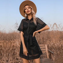 Load image into Gallery viewer, Little Black Mesh Sheer Short Sleeve Dress