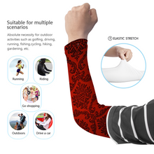 Load image into Gallery viewer, Dark Red Damask UV Protection Ice Arm Sleeves