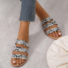 Load image into Gallery viewer, Snakeskin Open Toe and Back Slide Sandals Shoes