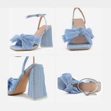 Load image into Gallery viewer, Elegant Satin 4.1" High Heel Sandals Bow Square Heel