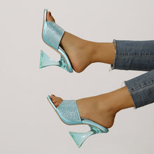 Load image into Gallery viewer, Unique Suede Zircon Embellished 3.5" Transparant High Heel Sandals Shoes