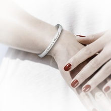 Load image into Gallery viewer, Custom Jewelry Women's 'I Stand A Warrior' Engraved 925 Sterling Silver Bracelet Cuff Bracelet Bangle Engraved Only English Alphabet & Numbers