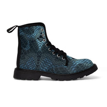 Load image into Gallery viewer, Women's Emerald Green Snakeskin Canvas Boots, Sizes 6.5-11, Boho Chic, Combat Boots, Bohemian Boots, Ankle Boots, Casual Boots, Custom Boots