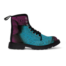 Load image into Gallery viewer, Women's Turquoise Raspberry Canvas Boots, Sizes 6.5-11, Stylish Unique Boots, Cool Alternative Styles, Edgy Rock Style, Fashionable Boots