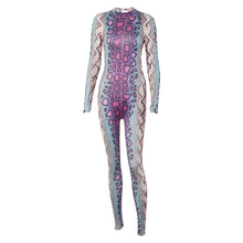 Load image into Gallery viewer, Women&#39;s Multi Color Snake Pattern Long Sleeve Tightly Fitted Jumpsuit
