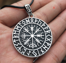 Load image into Gallery viewer, Nordic Symbol Viking Rune Circle Amulet Pendant Necklace
